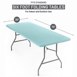Shamrock Home Polyester 6ft Fitted Tablecloth Elastic Rectangle Table Cover, Table Cloth, Fitted Table Covers for 6 Foot Tables, Picnic Table Cover Indoor Outdoor, Washable 72x30 inch, Light Blue