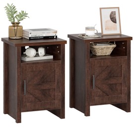 YESHOMY Farmhouse Modern Nightstand with Shelf and Barn Door, Set of 2 for Bedroom, Espresso