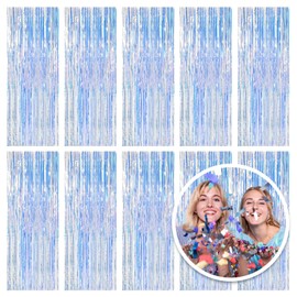 10 Pack Foil Curtain Backdrop Iridescent Metallic Tinsel Foil Fringe Curtains Photo Booth Props for Birthday Wedding Engagement Baby Shower Bachelorette Christmas Holiday Celebration Party Decoration