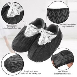 Frontline Shoe Covers Disposable Non-Slip 100 Pack, Premium Non-Woven Durable Booties Shoes Covers – Water Resistant Thick Anti-Slip - One Size Fits Most by Frontline (Black 100 Pack)