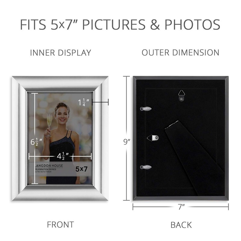 Langdon House 5x7 Picture Frames (Silver, 3 Pack), Contemporary Glam