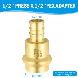 (Znkiok 15 Pack) 1/2" Press x 1/2" Pex Fittings Brass Coupling Connect For Copper Pipe,Propress Copper Pipe Fittings To Pex Adapter .LF1807,NSF/ANSI 61,UPC.