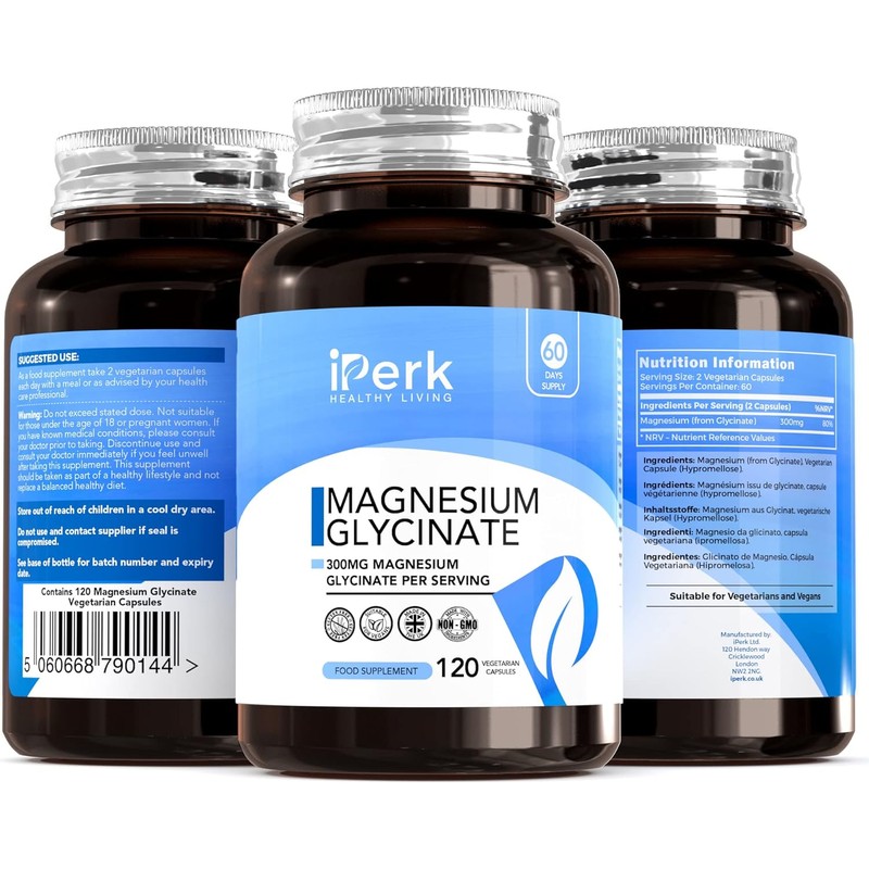 Magnesium Glycinate Capsules - 300mg Pure Elemental Magnesium per Serving,
