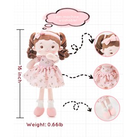 LeyaDoll Soft Baby Doll Toys (16''), My First Baby Rag Doll for 1 Year-Old Girl Birthday Gift, Leya Doll Christmas Plush Toys Gift for Toddler Kids Infants -Princess Breeze