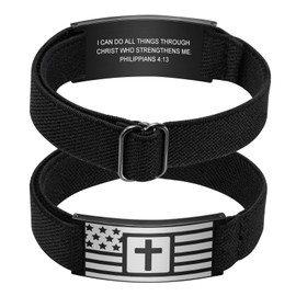 Cross Bracelet For Men - Black Bible Verse Rope Band Mens American Flag Bracelet Birthday Gift Ideas First Communion Confirmation Baptism Christian Easter Gifts For Teenager Teen,14