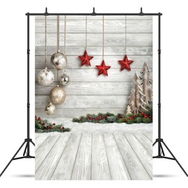 SJOLOON Christmas Backdrop Balls White Wood Floor Photography Backdrop Christmas Backdrops for Photography Photo Backdrops Studio Background 10383(5x7FT)