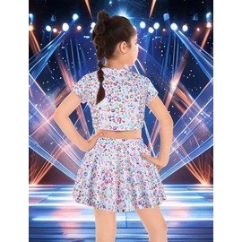 Sparkly Tops for Girls Shiny Crop Top for Dancing Raves Outfit Sequin Hip Hop Metallic Girls Skirt and Top 5-6Y 4-5T