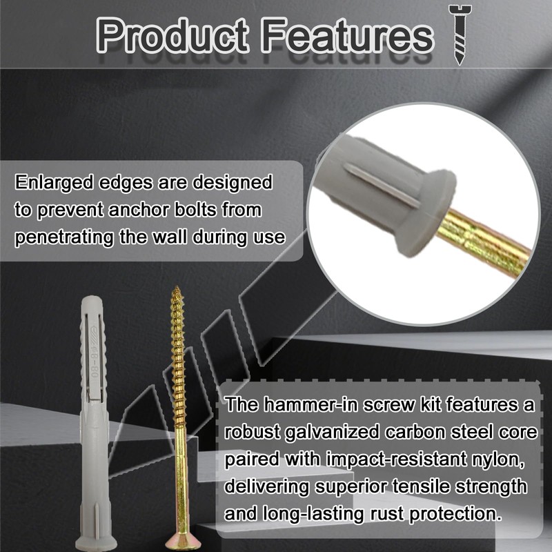 38 Pcs Heavy Duty Screws with Nylon Plugs, （4.9x85mm）& Wall