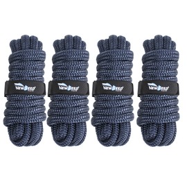 MALZE-NEWSEED 4 Pack 1/2" x 15' Dock Lines Double Braided Nylon Boat Rope with 12" Eyelets, Marine Grade Premium Mooring Lines for Docking Boat & Pontoon, Navy Blue