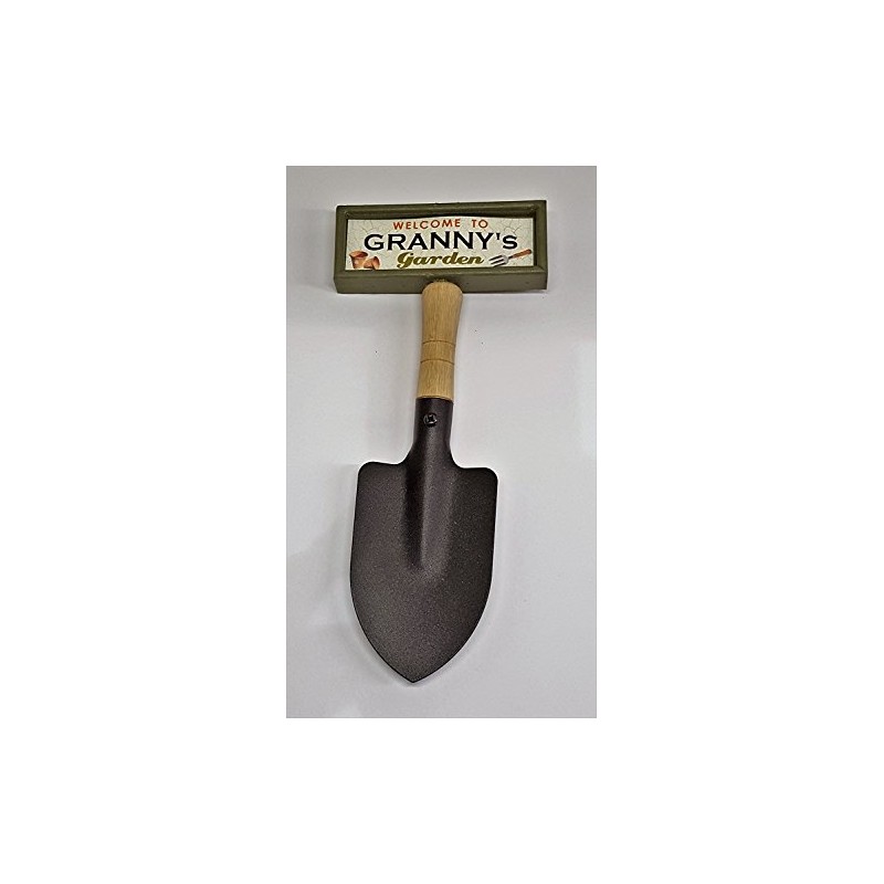 "Welcome to Granny's garden" hanging shovel sign