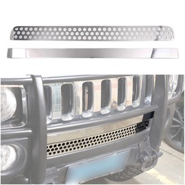 Front Bumper Grille Cover Compatible with Hummer H3 2005-2009, Car Air Inlet Vent Grille Cover, Exterior Air Inlet Grille Frame Mesh Bezel Cover, 2 PCS, Bright Silver