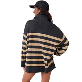 Knit Coastal Stripe Pullover for Women Oversized Fit Medium Weight Sweater with Quarter Zip Neckline 2024 Fall Winter Sweater