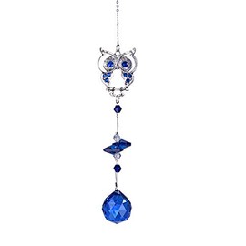 LONGSHENG - SINCE 2001 - Blue Evil Eye Wall Hanging Ornament - Owl Figurine Crystal Pendant Fengshui Crystal Prism Ball Suncatcher
