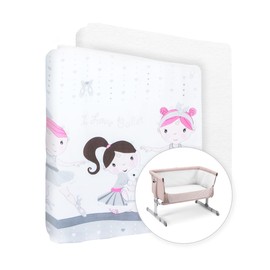 100% Cotton Fitted Sheet with Waterproof Mattress Protector to fit 90x55 cm Bedside Crib (Grey Dancer)