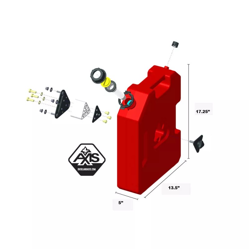 OVERLANDAXIS.COM 3 GALLON JERRY CAN W/MOUNTING BRACKET OUTDOOR VEHICLE JEEPS