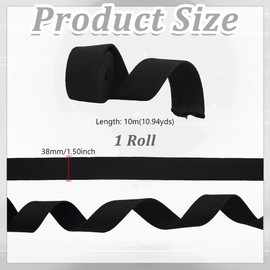 AHANDMAKER 11 Yards Heavy Cotton Webbing Black Webbing Straps 1.5 Inch Weave Straps for Bag Handles, Bag Strap, Tote Bag, Cloth Belt, Arts and Crafts, Making Outdoor Supplies