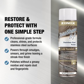 Zenex ZenaSheen H20 Stainless Steel Polish - Professional-grade Water-based Metal Cleaner, Polish & Protectant | Remove Grime & Restore Shine | Stainless Steel, Chrome, Brass & More | 16 oz (2 Pack)