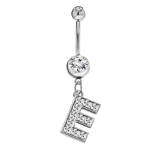 Initial Dangle Belly Button Rings | Embellished with CZ Crystals