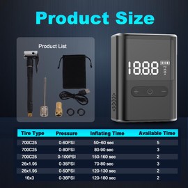 BJMCXIA Tiny Pump Bike Pump Portable Mini Bike Pump100PSI Electric tire Pump,LCD Display Can be Applied to Motorcycles, Bicycles, Balls and Other Inflatable Electric Bike tire Pump