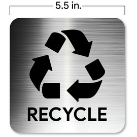 Recycle and Trash Adhesive Signs for Kitchen Trash Cans, Recycling Bins, 5.5" x 5.5", ABS Plastic with Full Adhesive Backing