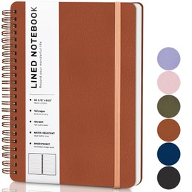 Lined Spiral Journal Notebook, A5 Hardcover Leather Notebook for Work, 5.7''×8.2'', 100GSM Thick Paper Spiral Bound Journaling Notebooks for Women & Men Office School Note Taking Business, Brown
