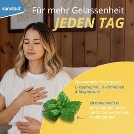 sanotact Happiness (20 Tablets) • Natural Mood Enhancer High Dose • Vitamin Tablets with Lemon Balm, Vitamin B Complex, L-Tryptophan & Magnesium • B Vitamins