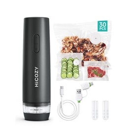 HiCOZY Compact Vacuum Sealer for Food with Visible Water Tank, Portable Handheld Vacuum Sealer Machine with 30 BPA-Free and Reusable Bags, One Press to Seal Fresh, Blue