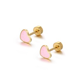 Tiny Love Heart Shaped Titanium Stud Earrings Hypoallergenic Colorful Sparkle Sequins Love Stainless Steel Cartilage Stud for Women Valentine's Day Jewelry Gift-Pink