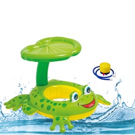 NMM Baby Swimming Ring with Sun Canopy, Frog Baby Boat with Cover and UPF Protection, Baby Float for 3-36 Months