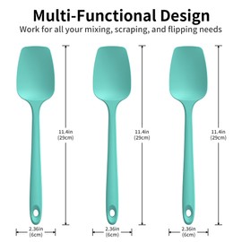 Lavinrose Silicone Spoon Spatula Spoonulas, 600ºF Heat Resistant Flexible Cooking Spoon Scoop Scraper for Cooking Mixing Baking Serving Stirring Flipping Nonstick Pan Pot (Set of 3, Aqua Sky)