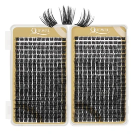 Cluster Eyelashes, QUEWEL Individual Eyelashes, 480 Pieces, DIY Eyelash Extensions, Thin Band Eyelash Clusters, D Curl, Mix 10-18, Individual False Eyelashes, Soft Light for Home Use (Qu07 D MIX10-18)