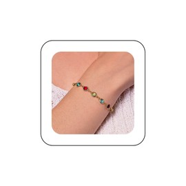 Aneneiceera Vintage Regenbogen Kristall Bunt Strass Hand Kette Armband Braut Kristall Armband Hand Kette Schmuck Für Frauen (Gold)