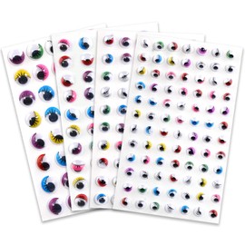 SHANGRLA Colored Googly Eyes Stickers with Eyelashes – Self Adhesive Wiggle Eyes for Crafts, Assorted Sizes Small and Large (8mm, 10mm, 12mm, 15mm), Easy Peel and Stick On Decorations, 4 Sheets