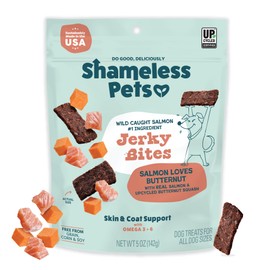 Shameless Pets Jerky Dog Treats, Salmon Loves Butternut - Healthy Dog Chews for Dogs Skin & Coat with Omega 3 & 6 - with Real Wild-Caught Salmon - Free from Grain, Corn & Soy - 1-Pack