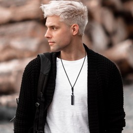 Jovivi Black Obsidian Bar Crystal Necklace Men Women Healing Crystals Stone Gemstone Amulet Pendant Necklace Adjustable Rope Jewellery Gift, 1 Count