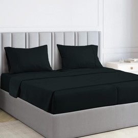 Pizuna Pure 100% Luxury Cotton Split King Bed Sheets Black, 1000 Thread Count Long Staple Cotton Thick Sateen King Split Sheets for Adjustable Bed, 15" Deep (Combed Cotton Bed Sheet Set)