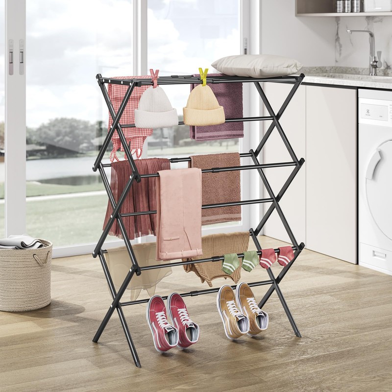APEXCHASER Clothes Drying Rack, 3-Tier Laundry Drying Rack for Clothes,