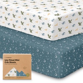 Pack and Play Sheets Fitted, 2-Pack Mini Crib Sheets - Pack N Play Sheets, Fitted Crib Sheet for Pack and Play Mattress, Playard Baby Crib Sheets, Crib Sheets Neutral for Boys, Girls (Dragon Tale)