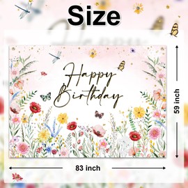Avezano Wildflower Birthday Backdrop Girls Floral Birthday Banner Spring Wildflower Birthday Party Decorations Background 7 x 5 ft, 83 x 59 inch