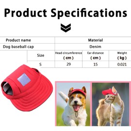Dog Baseball Cap, Pet Baseball Cap, Pet Baseball Outdoor Cap, Pet Visor Caps, Dog Sports Hats, with Ear Holes and Adjustable Chin Strap, for Dogs, Pets, Puppies, Red, S