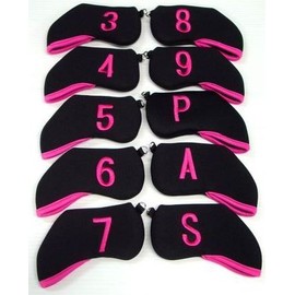 ネオプレーン ゴルフアイアンカバー10個セット (ブラック/ピンク)