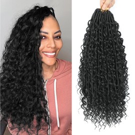Boho Faux Locs Crochet Hair: 18 Inch Goddess Soft Locs for Black Women,8 Packs Pre Looped Bohemian Locs with Curly Ends and 3 Flying Curls（18 Inch, 1B)