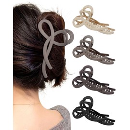 Mesovor 4 Pack Cute Bow Claw Clip for Women, Nonslip Large Matte Strong Hold Bows Hair Clips for Thin and Thick Hair | Chic Hair Styling Accessories (5.1" Black, Dark Brown, Brown, Khaki1)