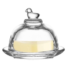 Glass Butter Dish Clear Butter Serving Container with Cover Mini Butter Keeper Containers Round Butter Keeper with Duck Dome Lid and Handle