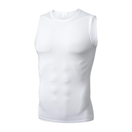 Towintec Mens Athletic Compression Shirts Dry Fit Sleeveless Under Shirt Running Workout Muscle Base Layer Tank Tops for Gym Basketball(White,L)