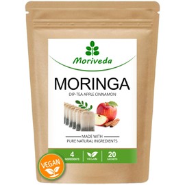 Moriveda (20 Bags MORINGA OLEIFERA Dip Tea 100% Natural, Vegan, 1 A quality moringa Apple Cinnamon)