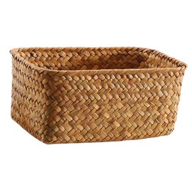 KOMBIUDA Rattan Storage Basket Handwoven Storage Basket Seagrass Woven Basket for Desktop Decor Organizing