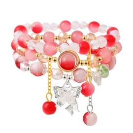 Jardme Butterfly Crystal Bracelets for Women Teens, Red Beaded Stretch Stackable Boho Bracelets, Jewelry Gifts for Birthday Christmas Graduation