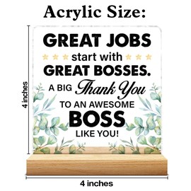Best Boss Gifts for Men Women, Gifts for Boss Leader Thank You Appreciation Boss's Day Retirement Birthday, Great Bosses Clear Acrylic Desk Decorative Sign Office Home Decor