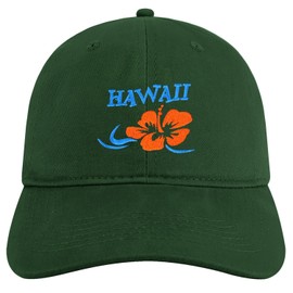 Trendy Apparel Shop Hawaii and Hibiscus Embroidered Brushed Cotton Dad Hat Ball Cap - Hunter